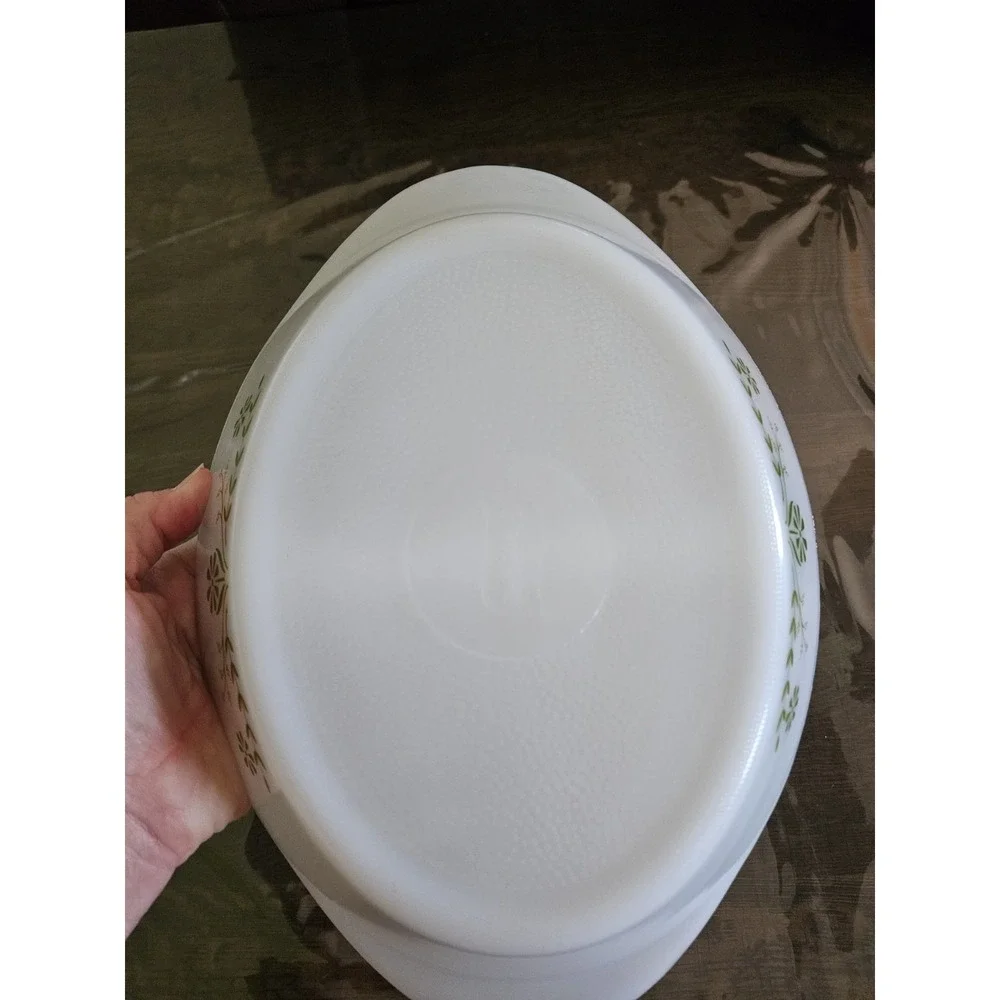 Vintage Glassbake Jennette Green Daisy Divided Oval Serving‎ Baking Dish J2352